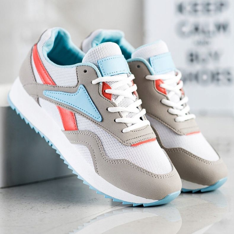 SHELOVET Încălțăminte sport cu plasă alb albastru portocale gri 2