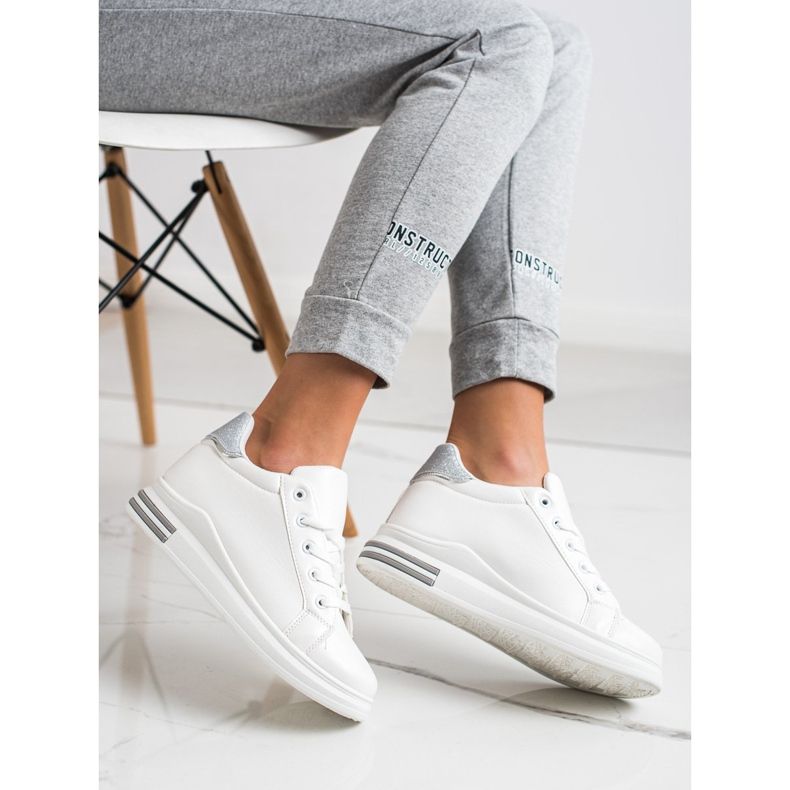 Diamantique Adidași cu pană cu sclipici alb argint 1