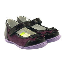 Ballerine din piele Burgundy cu un arc Renbut roșu 4