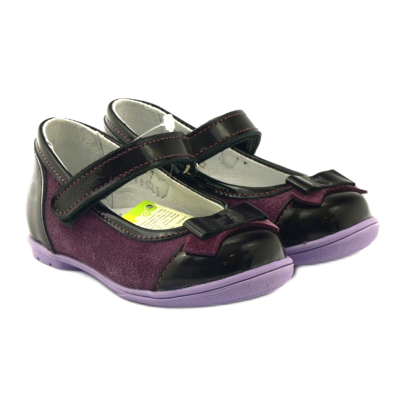 Ballerine din piele Burgundy cu un arc Renbut roșu 4