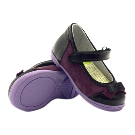 Ballerine din piele Burgundy cu un arc Renbut roșu 3