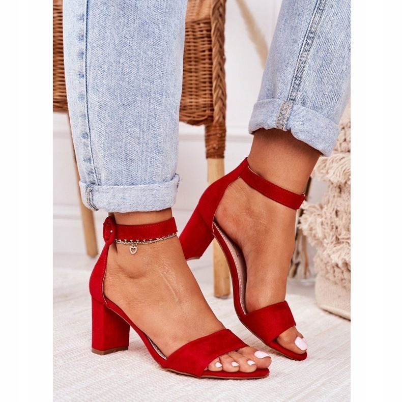 EVE Sandale de damă pe toc de piele roșie Lexi roșu 2