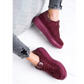 SHELOVET Adidași din piele de căprioară pe platformă roșu 2