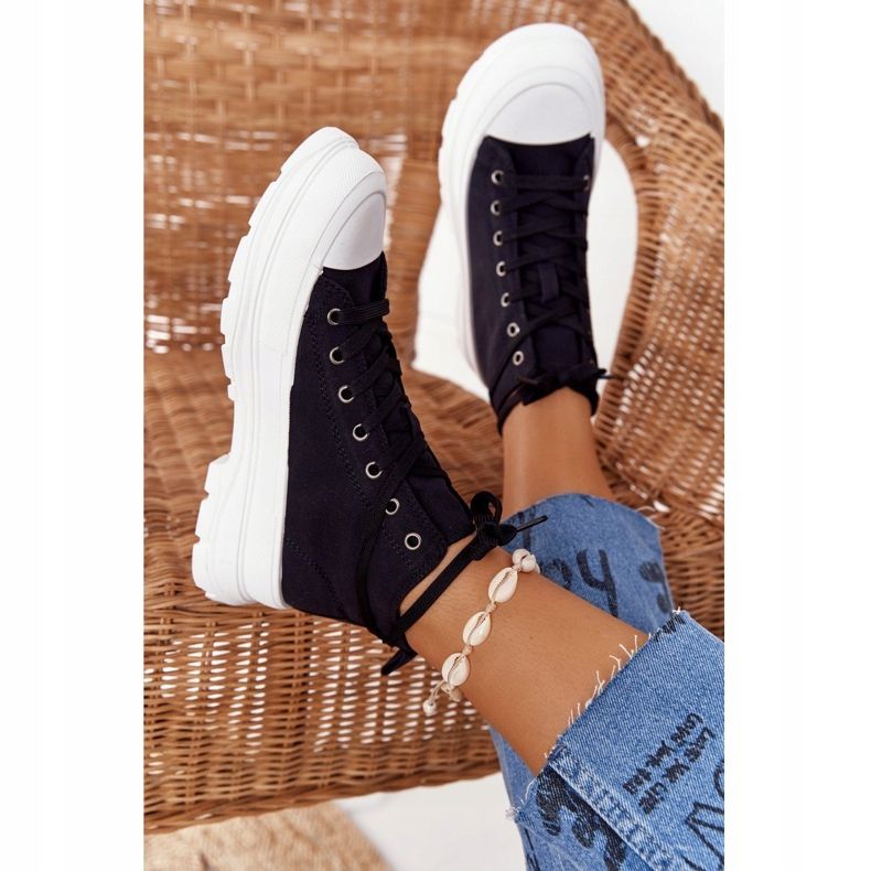 FB2 Adidași înalți pentru femei pe o talpă mare, negru 1