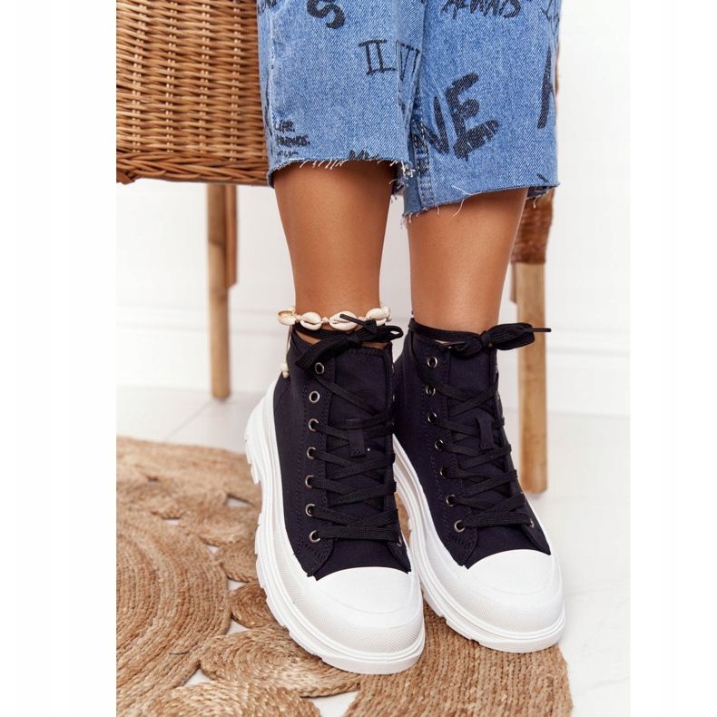 FB2 Adidași înalți pentru femei pe o talpă mare, negru 2