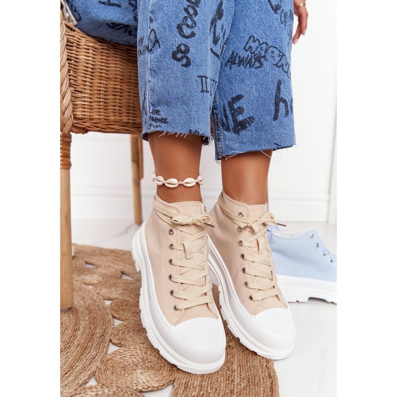 FB2 Adidași înalți pentru femei Beige Trissy pe o talpă mare bej 1