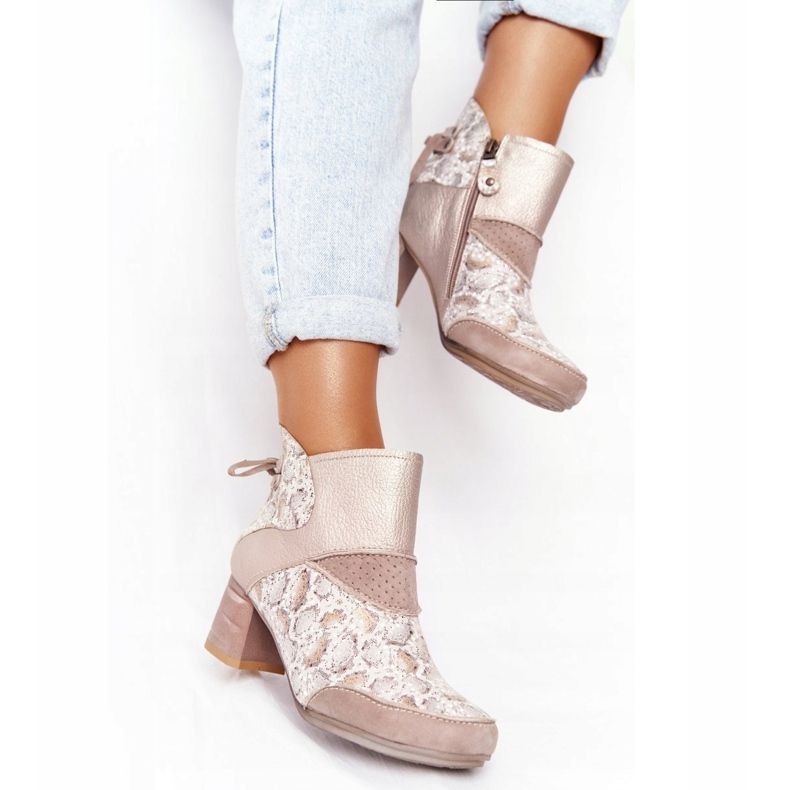 Cizme din piele pe toc pentru femei Maciejka Gold Beige 03963-20 bej de aur 2