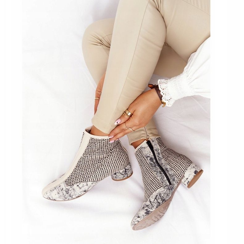 Cizme cu toc împletit Maciejka 04937-03 Gri bej 2