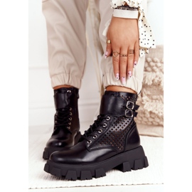 FB2 Cizme ajurate Muncitori pe platforma neagră suflată negru 1