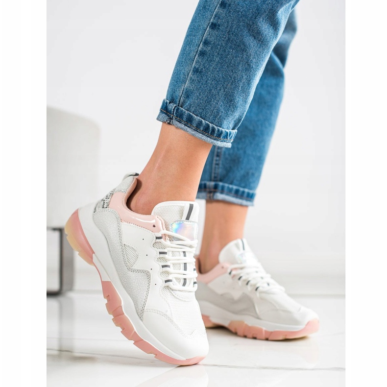 Ideal Shoes Adidași pe platforma roz alb 1