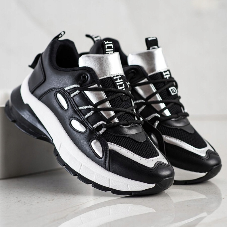 SHELOVET Adidași eleganți din piele ecologică negru argint 1