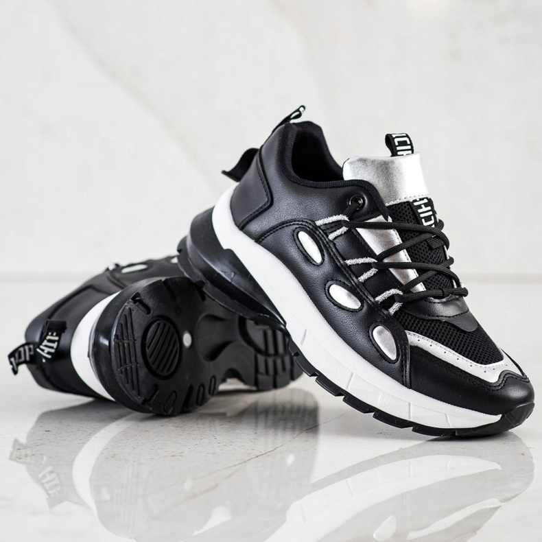 SHELOVET Adidași eleganți din piele ecologică negru argint 2