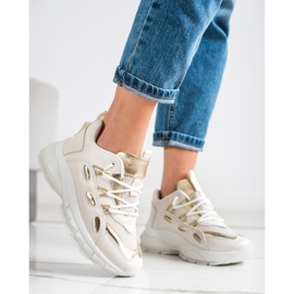 SHELOVET Adidași eleganți din piele ecologică bej de aur 1 SHELOVET Adidași eleganți din piele ecologică bej de aur 1