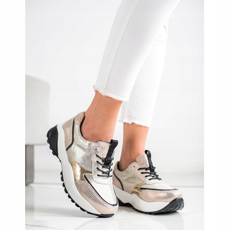 Adidași din piele aurie VINCEZA negru de aur 2