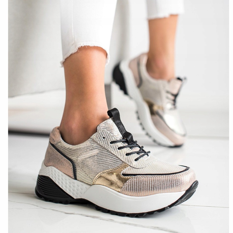 Adidași din piele aurie VINCEZA negru de aur 1