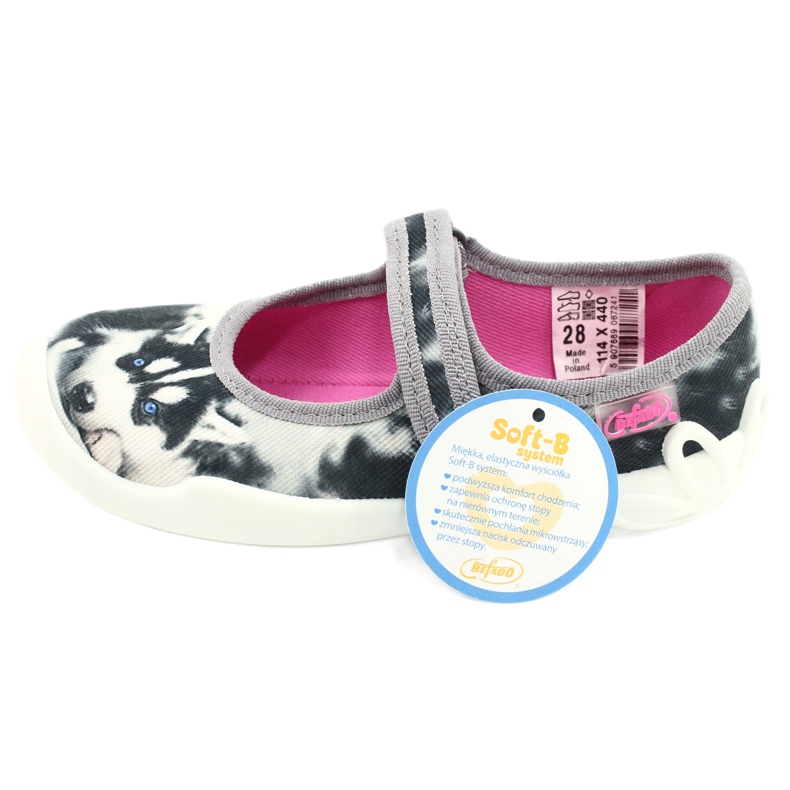 Papuci pentru copii Befado 114x440 colorat cu aplicarea câinilor alb 6