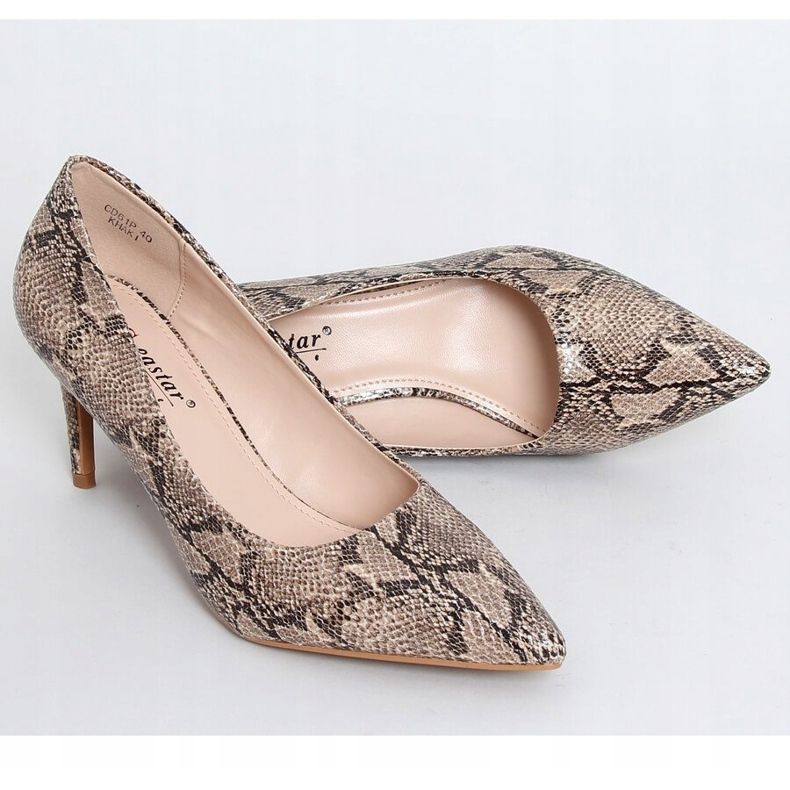 Tocuri înalte pentru femei piele de șarpe bej CD61P Kaki 1