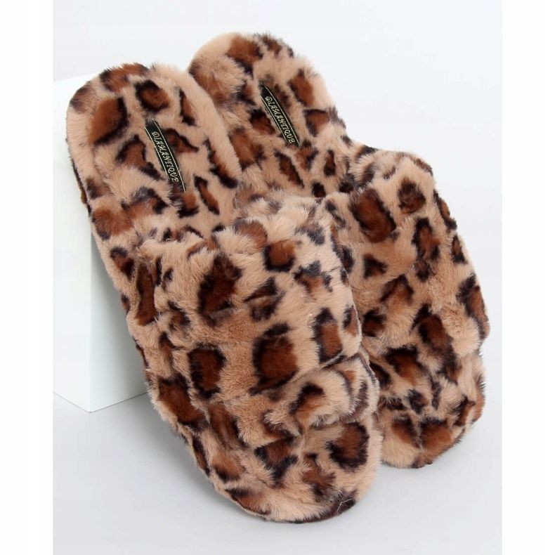Papuci de dama leopard maro X8130 cu bandă elastică 1