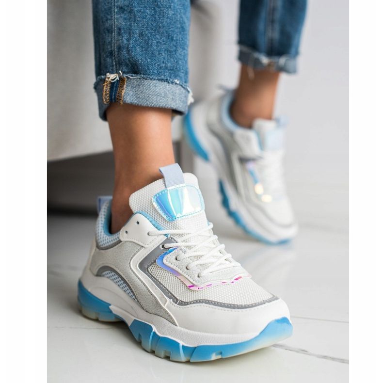 Ideal Shoes Adidași cu inserție de sclipici alb multicolor 1