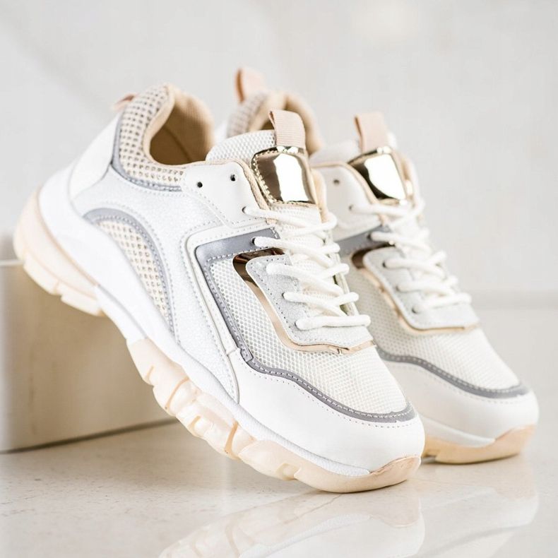 Ideal Shoes Adidași cu inserție de sclipici alb multicolor 2