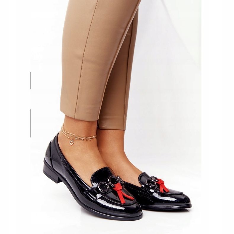 Mocasini de damă eleganți Vinceza 10585 Lacuit negru roșu 1