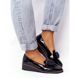 Pantofi eleganți pe pană Vinceza 10580 Lacuit negru 2