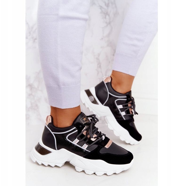 EVE Adidași de damă pe o talpă puternică neagră negru de aur 2