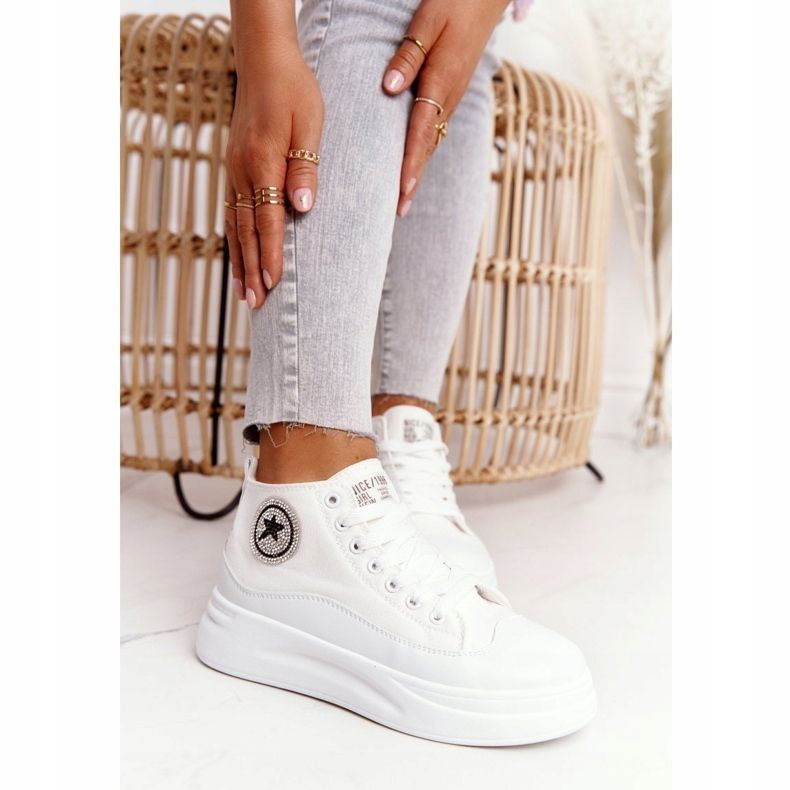 Adidași înalți pentru femei pe platformă White Nice Girl alb 2