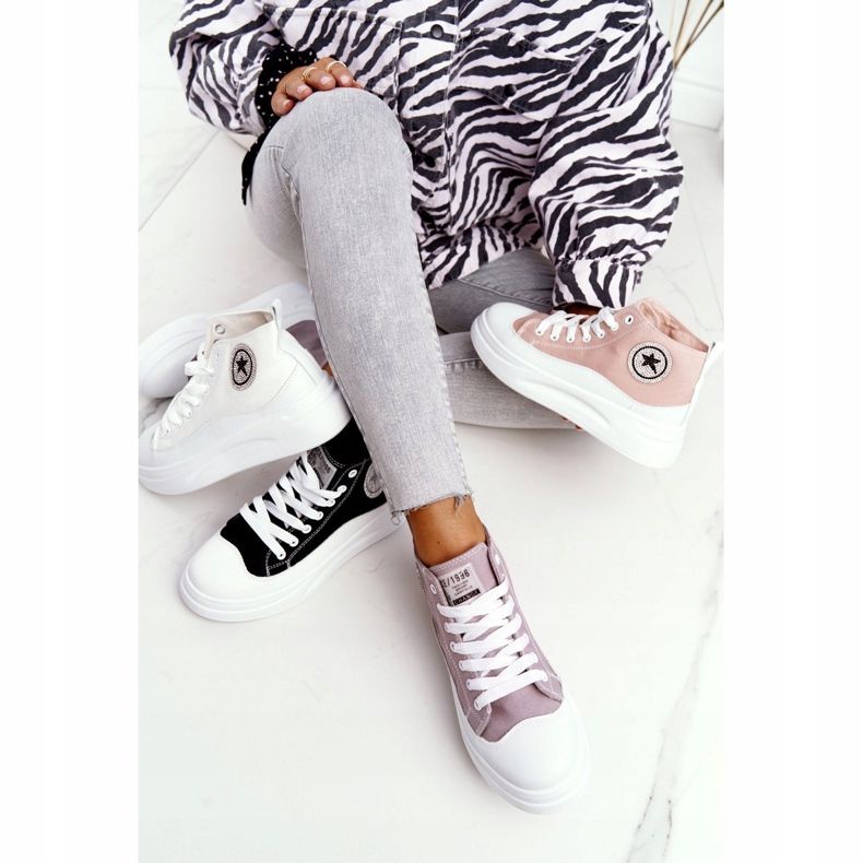 Adidași înalți pentru femei pe platforma neagră Nice Girl alb negru 1