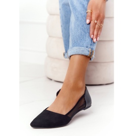 Balerini din piele neagră în spitz cu plasă negru 2