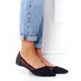 Balerini din piele neagră în spitz cu plasă negru 1