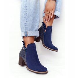 Cizme de piele pentru femei cu toc înalt Maciejka Albastru marin 04833-17 2