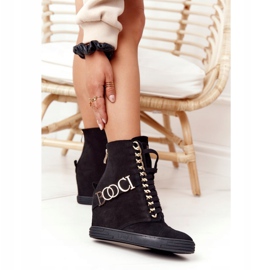 Adidași pentru femei din piele întoarsă BOOCI 2222 Golden Black Letters negru 2