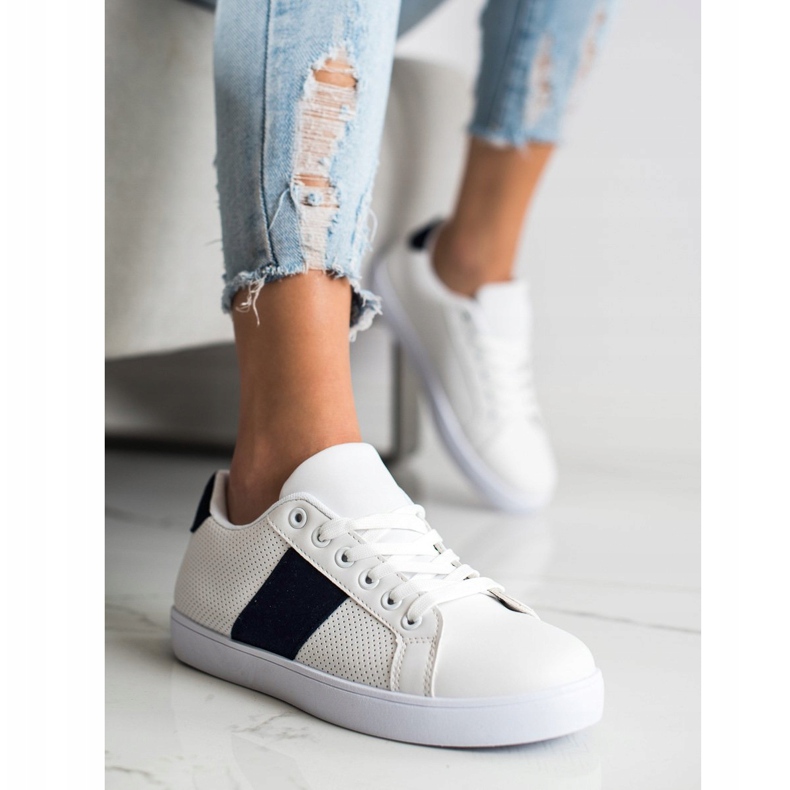 SHELOVET Adidași ajurati cu piele ecologică alb 1