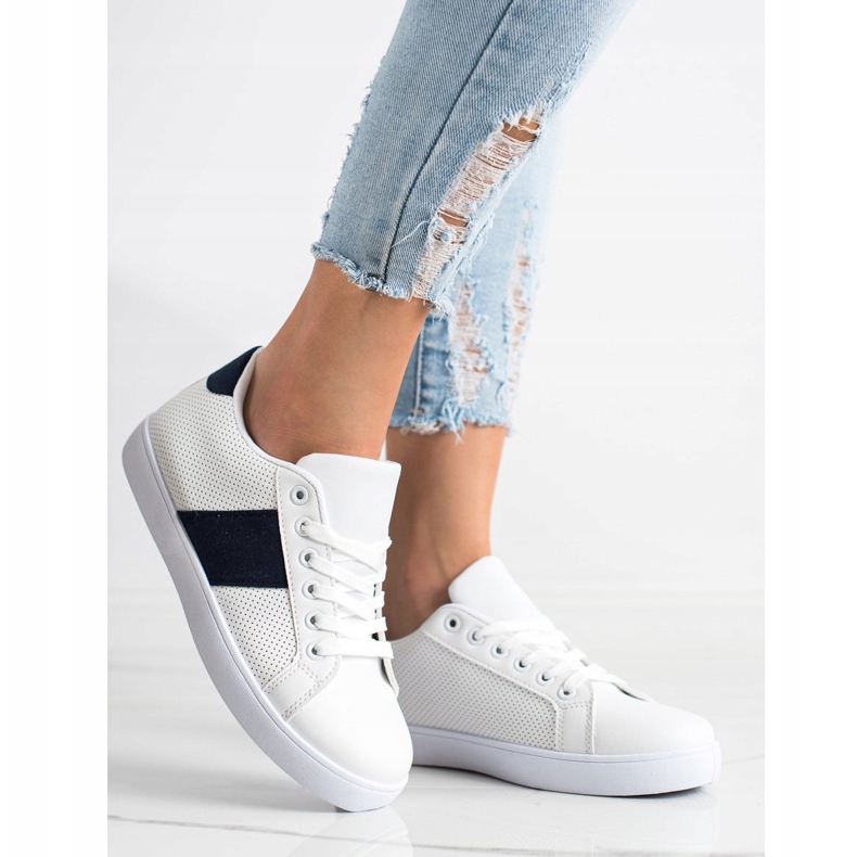 SHELOVET Adidași ajurati cu piele ecologică alb 2