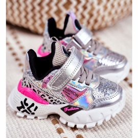 FRROCK Pantofi sport pentru copii cu velcro argintiu Fii fericit gri 1