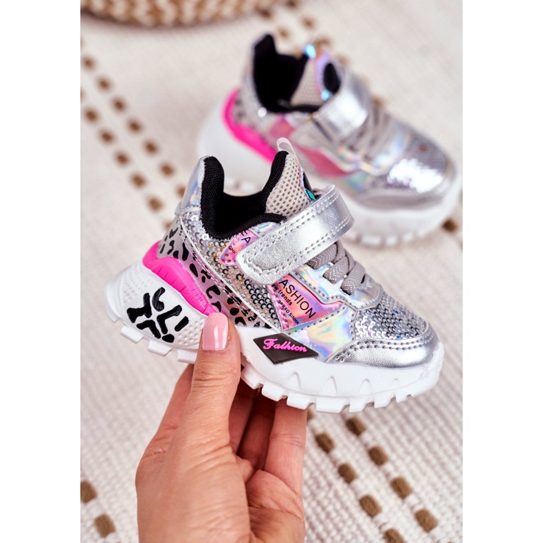 FRROCK Pantofi sport pentru copii cu velcro argintiu Fii fericit gri 2