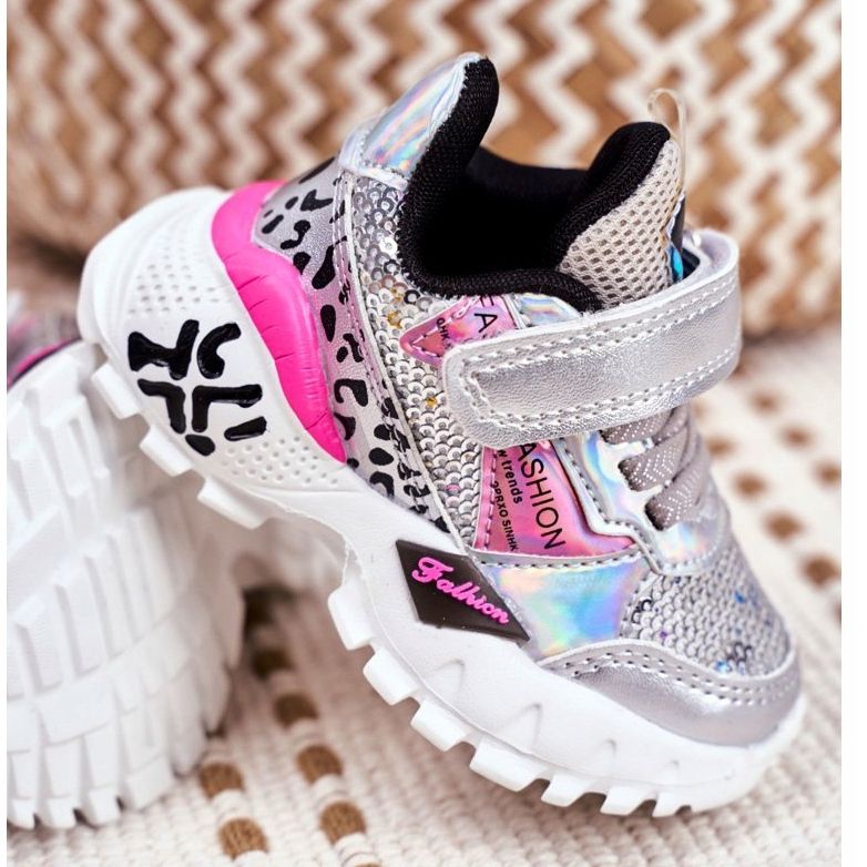 FRROCK Pantofi sport pentru copii cu velcro argintiu Fii fericit gri 3