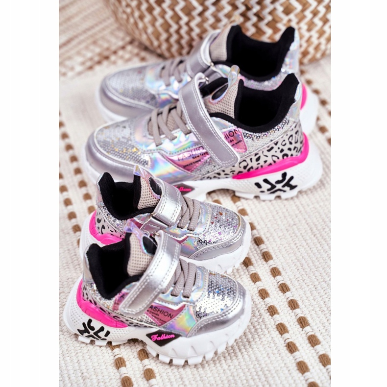 FRROCK Pantofi sport pentru copii cu velcro argintiu Fii fericit gri 4