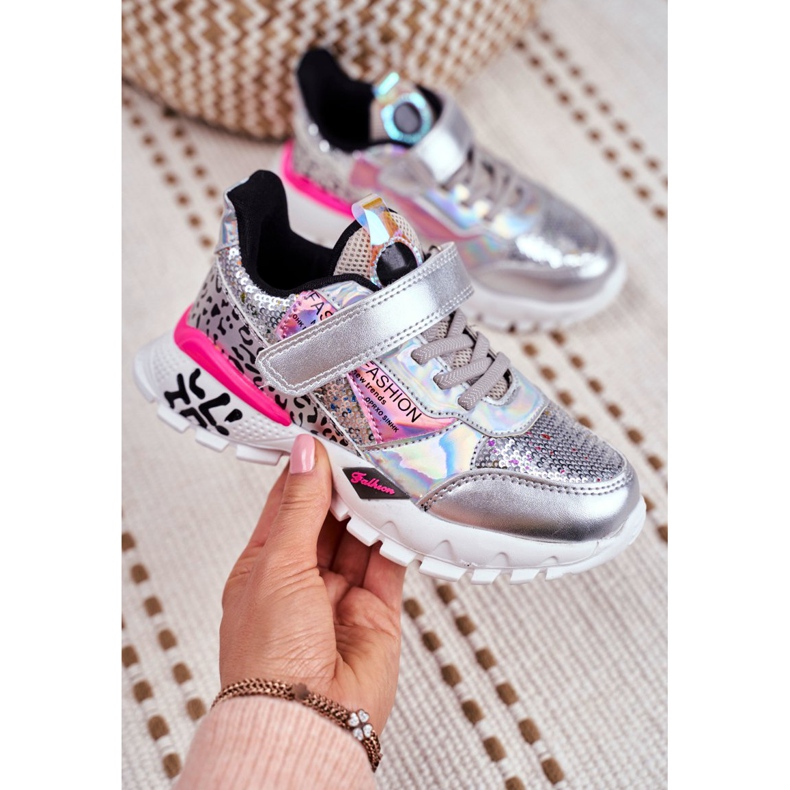 FRROCK Pantofi sport pentru copii cu velcro argintiu Fii fericit gri 5