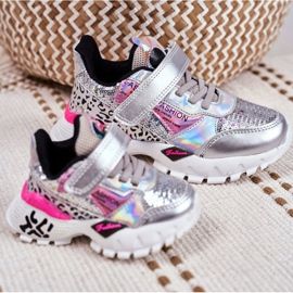 FRROCK Pantofi sport pentru copii cu velcro argintiu Fii fericit gri 6