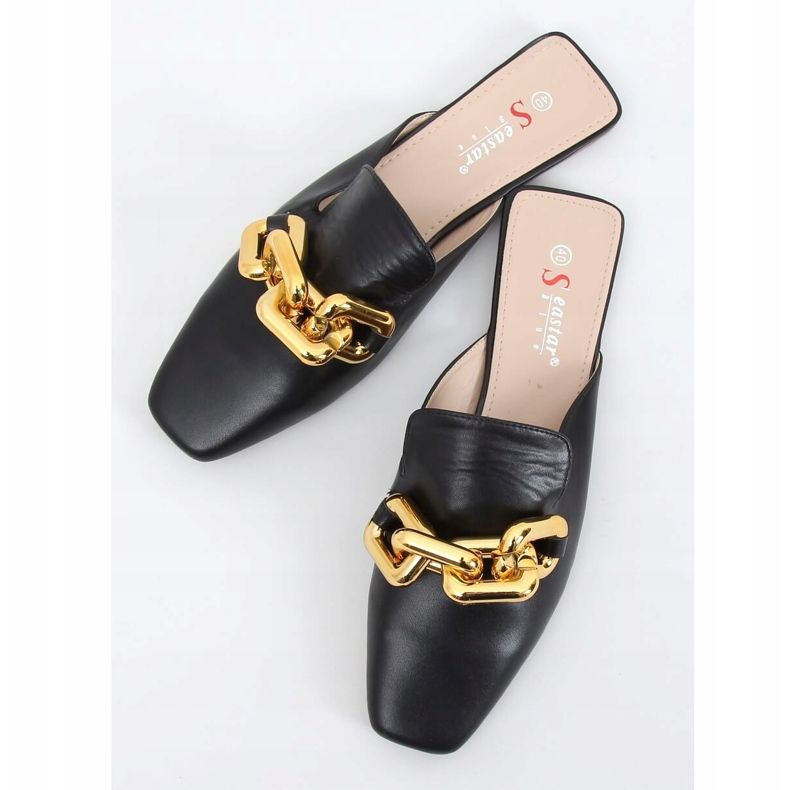 T500P negru Papuci negri cu lanț 1