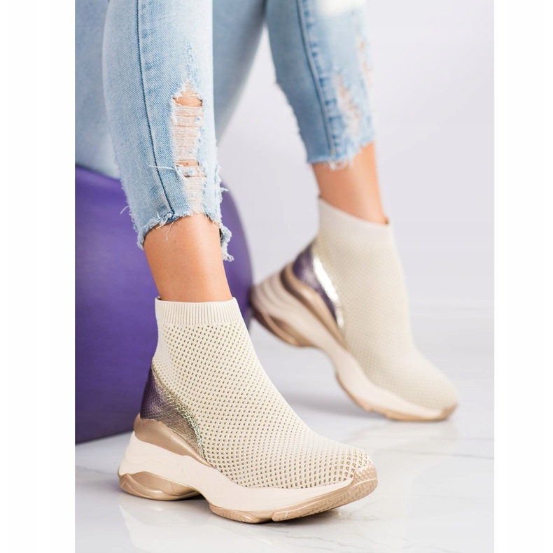 SHELOVET Adidași din material textil înalt bej 1