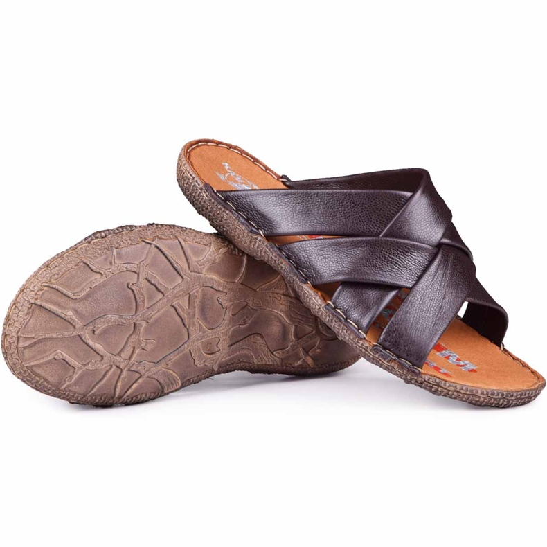 Kampol Papuci bărbați din piele 214 / BR maro 1