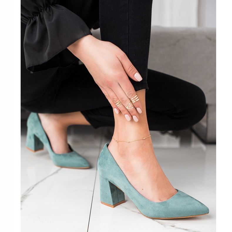 Pompe clasice VINCEZA din piele de căprioară verde 2