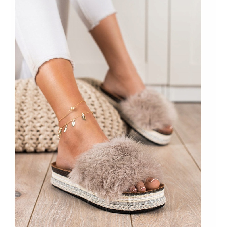 Seastar Papuci la modă pe o platformă decorativă bej maro 1