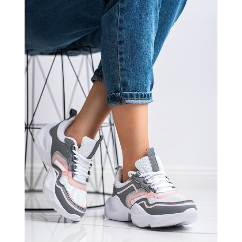 SHELOVET Adidași sportivi ușori alb roz gri 2