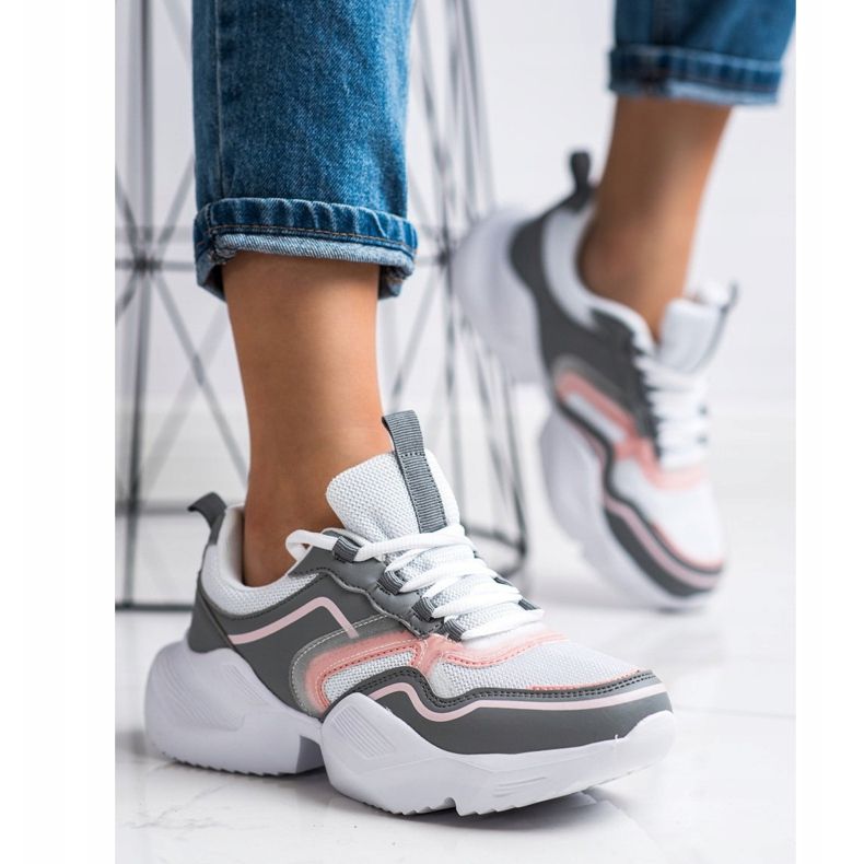SHELOVET Adidași sportivi ușori alb roz gri 1