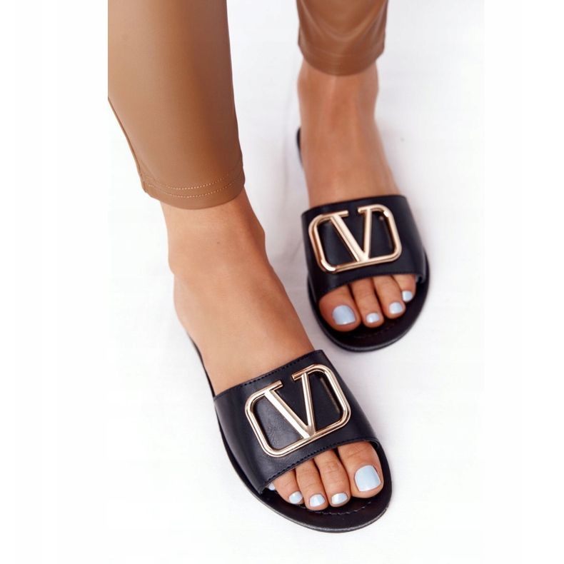 PS1 Papuci clasici negri pentru femei Vicky negru de aur 2 PS1 Papuci clasici negri pentru femei Vicky negru de aur 2