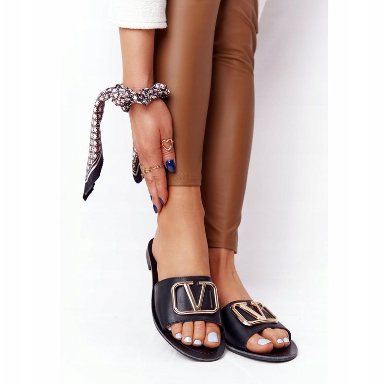 PS1 Papuci clasici negri pentru femei Vicky negru de aur 1 PS1 Papuci clasici negri pentru femei Vicky negru de aur 1